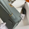 「#4184」 Hermès Epsom leather almond green second generation Mini Kelly gold buckle 19cm