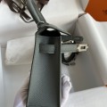 「#4185」 Hermès Epsom leather almond green second generation Mini Kelly silver buckle 19cm