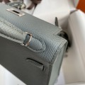 「#4185」 Hermès Epsom leather almond green second generation Mini Kelly silver buckle 19cm