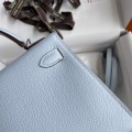 「#4186」 Hermès Epsom leather Haze Blue 2nd generation Mini Kelly Silver Buckle 19cm