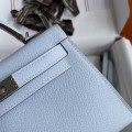 「#4186」 Hermès Epsom leather Haze Blue 2nd generation Mini Kelly Silver Buckle 19cm