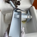 「#4186」 Hermès Epsom leather Haze Blue 2nd generation Mini Kelly Silver Buckle 19cm