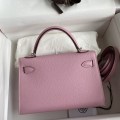 「#4187」 Hermès Epsom leather Malva purple second generation Mini Kelly silver buckle 19cm