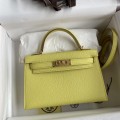 「#4188」 Hermès Epsom leather lemon yellow second generation Mini Kelly gold buckle 19cm