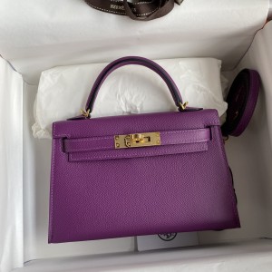 「#4189」 Hermès Epsom Leather Anemone Purple II Mini Kelly Gold Buckle 19cm