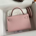 「#4191」 Hermès Epsom leather pink second generation Mini Kelly silver buckle 19cm