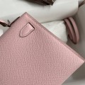 「#4191」 Hermès Epsom leather pink second generation Mini Kelly silver buckle 19cm