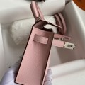 「#4191」 Hermès Epsom leather pink second generation Mini Kelly silver buckle 19cm
