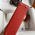 「#4192」 Hermès Epsom leather, bright red, second generation Mini Kelly, silver buckle, 19cm