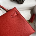 「#4192」 Hermès Epsom leather, bright red, second generation Mini Kelly, silver buckle, 19cm