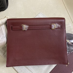 「#4024」 Hermes  Dark red gold buckle  Kelly Danse 28cmx20.5cmx7cm