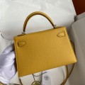 「#4194」 Hermès Epsom leather amber yellow second generation Mini Kelly silver buckle 19cm