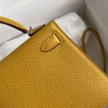 「#4194」 Hermès Epsom leather amber yellow second generation Mini Kelly silver buckle 19cm