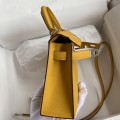 「#4194」 Hermès Epsom leather amber yellow second generation Mini Kelly silver buckle 19cm