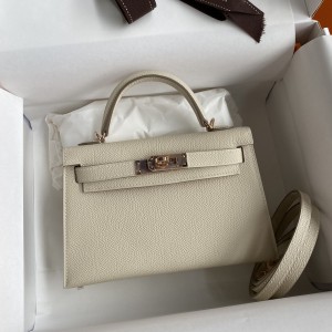 「#4195」 Hermès Epsom leather milkshake white second generation Mini Kelly gold buckle 19cm