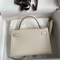 「#4196」 Hermès Epsom leather Milkshake White II Mini Kelly Silver Buckle 19cm