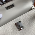「#4196」 Hermès Epsom leather Milkshake White II Mini Kelly Silver Buckle 19cm