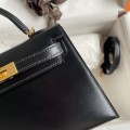 「#4197」 Hermes Imported Box Leather Black Second Generation Mini Kelly Gold Buckle 19cm