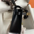 「#4197」 Hermes Imported Box Leather Black Second Generation Mini Kelly Gold Buckle 19cm
