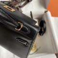 「#4197」 Hermes Imported Box Leather Black Second Generation Mini Kelly Gold Buckle 19cm
