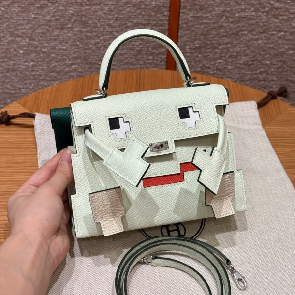 「#4201」 Hermes Bubble Green Kelly Doll Mosaic Doll Bag 19cm