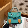 「#4205」 Hermes Velvet Green Kelly Doll Mosaic Doll Bag 19cm