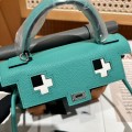 「#4205」 Hermes Velvet Green Kelly Doll Mosaic Doll Bag 19cm