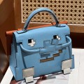 「#4206」 Hermes Candy Blue Kelly Doll Mosaic Doll Bag 19cm