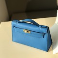 「#4208」 Hermès 1st Generation Swift Leather Water Fairy Blue Gold Buckle Kelly Bag 22cm