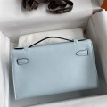 「#4211」 Hermès 1st Generation Swift Leather Haze Blue Silver Buckle Kelly Bag 22cm
