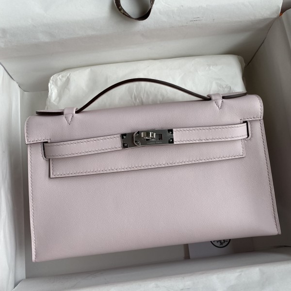 「#4212」 Hermès 1st Generation Swift Leather Dreamy Pink and Purple Silver Buckle Kelly Bag 22cm