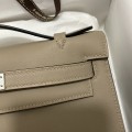 「#4213」 Hermès Swift Leather Turtle Grey Silver Buckle Kelly Bag 22cm