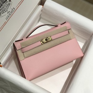 「#4216」 Hermès 1st Generation Swift Leather Milkshake Pink Gold Buckle Kelly Bag 22cm