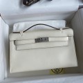 「#4218」 Hermès 1st Generation Swift Leather Milkshake Silver Buckle Kelly Bag 22cm