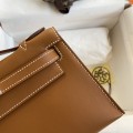 「#4221」 Hermès Swift Leather Large Gold Brown Silver Buckle Kelly Bag 22cm