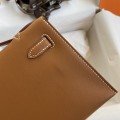 「#4221」 Hermès Swift Leather Large Gold Brown Silver Buckle Kelly Bag 22cm