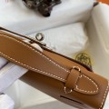 「#4221」 Hermès Swift Leather Large Gold Brown Silver Buckle Kelly Bag 22cm