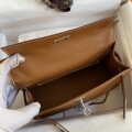 「#4221」 Hermès Swift Leather Large Gold Brown Silver Buckle Kelly Bag 22cm