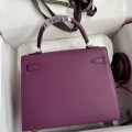 「#4222」 Hermès Epsom leather anemone purple silver buckle Kelly bag 25cm