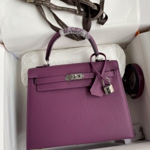 「#4222」 Hermès Epsom leather anemone purple silver buckle Kelly bag 25cm
