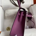 「#4222」 Hermès Epsom leather anemone purple silver buckle Kelly bag 25cm