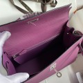「#4222」 Hermès Epsom leather anemone purple silver buckle Kelly bag 25cm