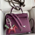 「#4222」 Hermès Epsom leather anemone purple silver buckle Kelly bag 25cm