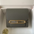 「#4028」 Hermes pig nose bag  grey Gold buckle buckle  Roulis 19cm