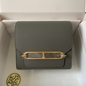 「#4028」 Hermes pig nose bag  grey Gold buckle buckle  Roulis 19cm