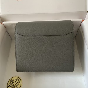 「#4028」 Hermes pig nose bag  grey Gold buckle buckle  Roulis 19cm