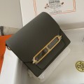 「#4028」 Hermes pig nose bag  grey Gold buckle buckle  Roulis 19cm