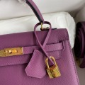 「#4223」 Hermès Epsom leather anemone purple gold buckle Kelly bag 25cm