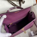 「#4223」 Hermès Epsom leather anemone purple gold buckle Kelly bag 25cm