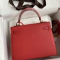 「#4224」 Hermès Epsom leather bright red gold buckle Kelly bag 25cm